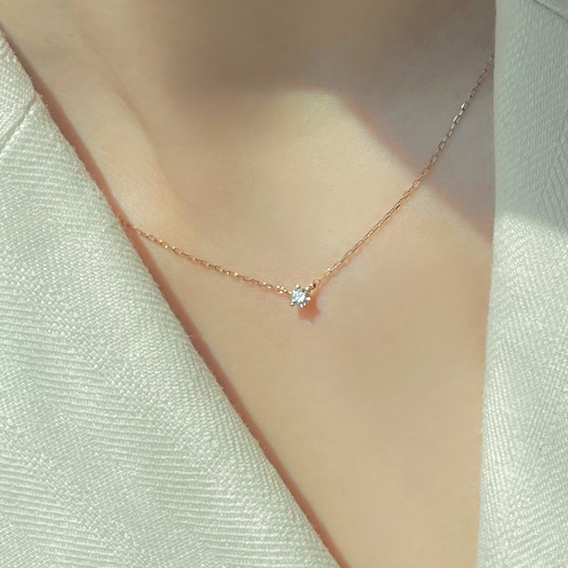 14K 심플 프롱 1부,2부 랩그로운 다이아몬드 목걸이